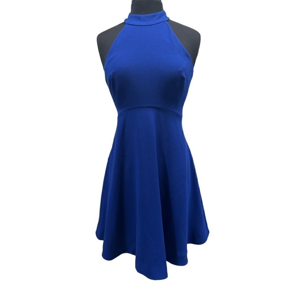Trina Turk Caroline Blue Crepe Halter Fit and Flare Dress Sz 4